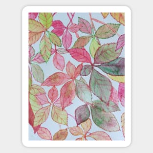 Pink red green yellow autumn leaves watercolour painting pattern Sticker